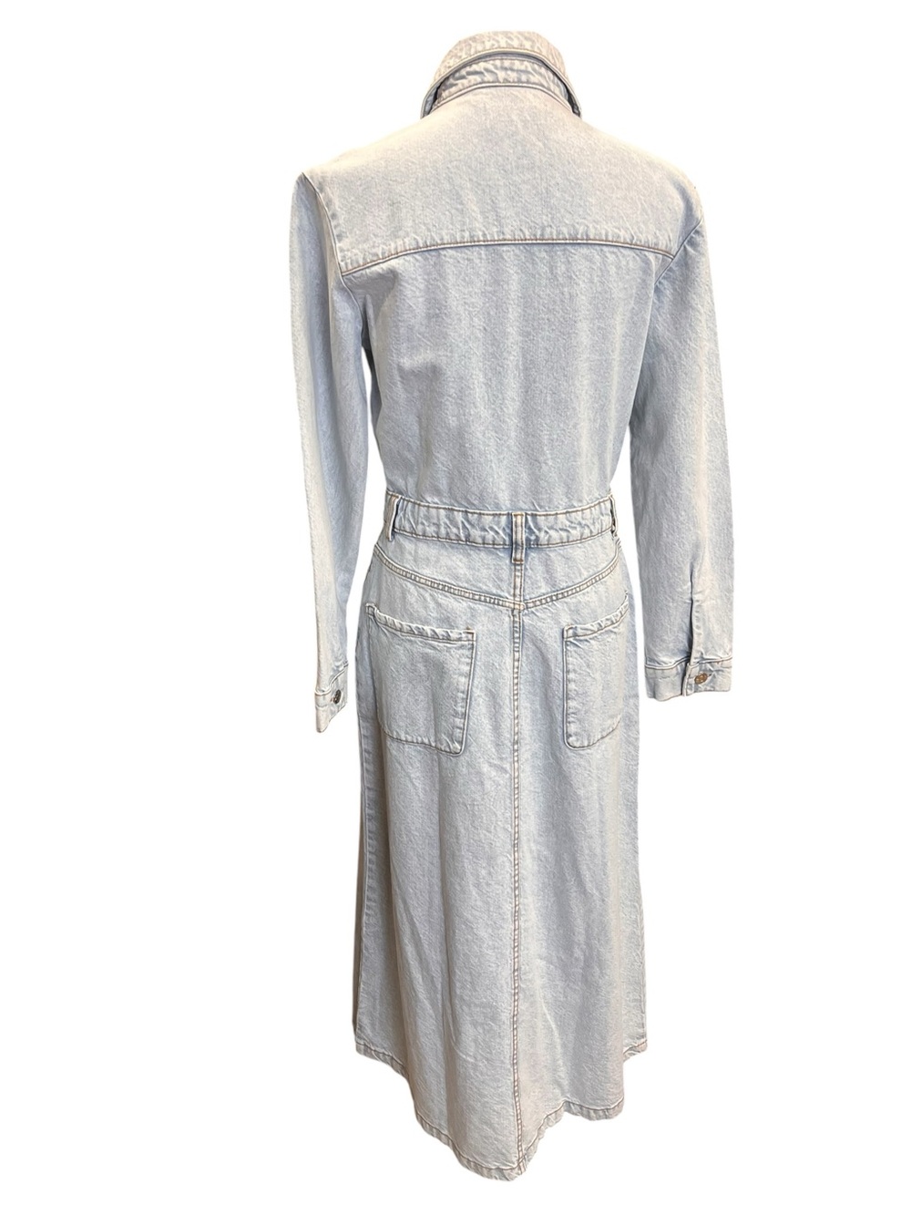 Zara Light Wash Denim Maxi Shirt Dress Button Front Duster Size S - Picture 7 of 12